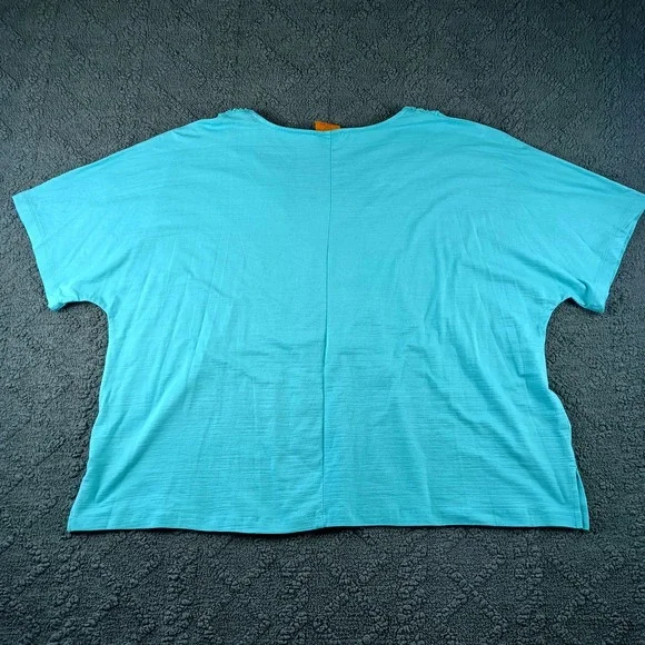 Ruby Rd Woman Size 2X Turquoise Blue Crochet V-Neck Slub Knit Top - Picture 6 of 6